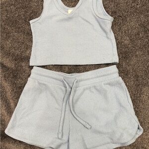 Kids Light‎ Blue Ribbed Matching Set